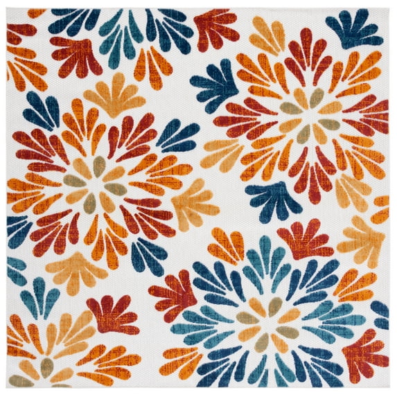 SAFAVIEH Cabana Georgiana Floral Indoor/Outdoor Area Rug, Creme/Red, 4' x 4' Square