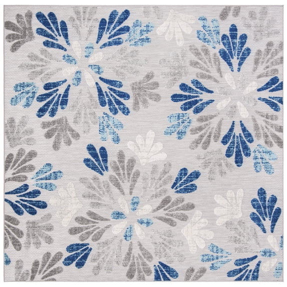 SAFAVIEH Cabana Georgiana Floral Indoor/Outdoor Area Rug, Grey/Blue, 4' x 4' Square