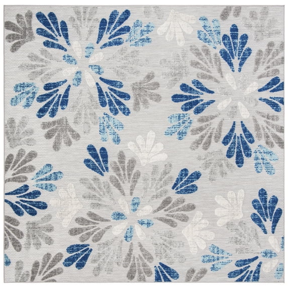 SAFAVIEH Cabana Georgiana Floral Indoor/Outdoor Area Rug, Grey/Blue, 5'3" x 5'3" Square