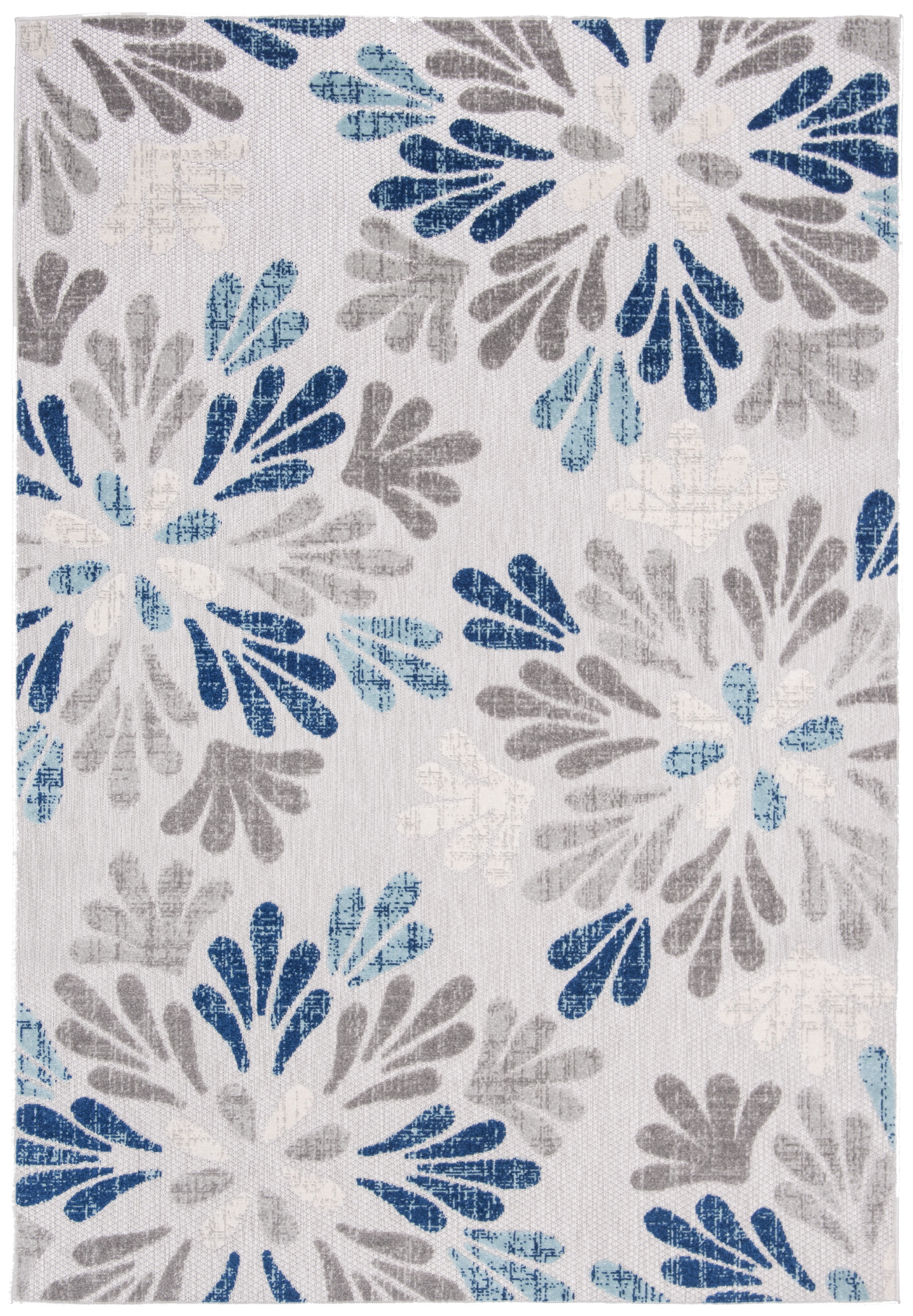 Grey and Blue Floral 6' x 9' Synthetic Area Rug