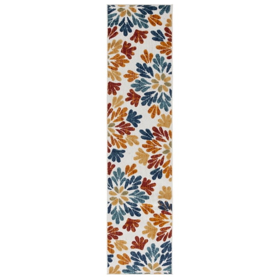 SAFAVIEH Cabana Georgiana Floral Indoor/Outdoor Runner Rug, Creme/Red, 2' x 10'