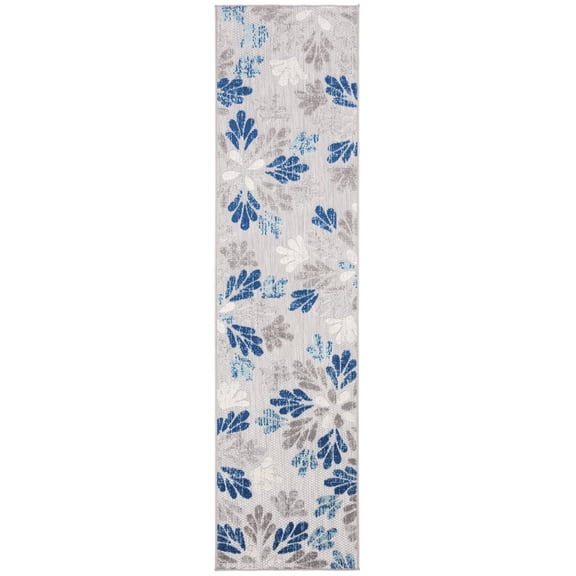 SAFAVIEH Cabana Georgiana Floral Indoor/Outdoor Runner Rug, Grey/Blue, 2' x 8'