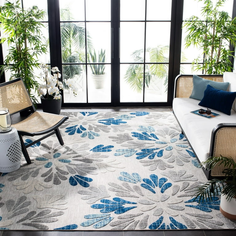 2' X 10' Grey/Blue Floral Indoor Outdoor Area Rug 2' X 10' Grey/Blue Floral Indoor Outdoor Area Rug