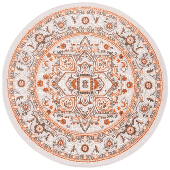 SAFAVIEH Cabana Greta Medallion Indoor/Outdoor Area Rug, Beige/Orange, 4' x 4' Round