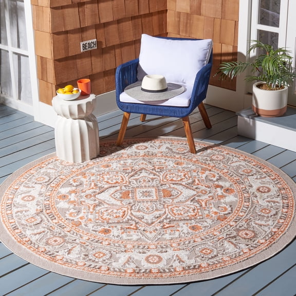 SAFAVIEH Cabana Greta Medallion Indoor/Outdoor Area Rug, Beige/Orange, 4' x 4' Round