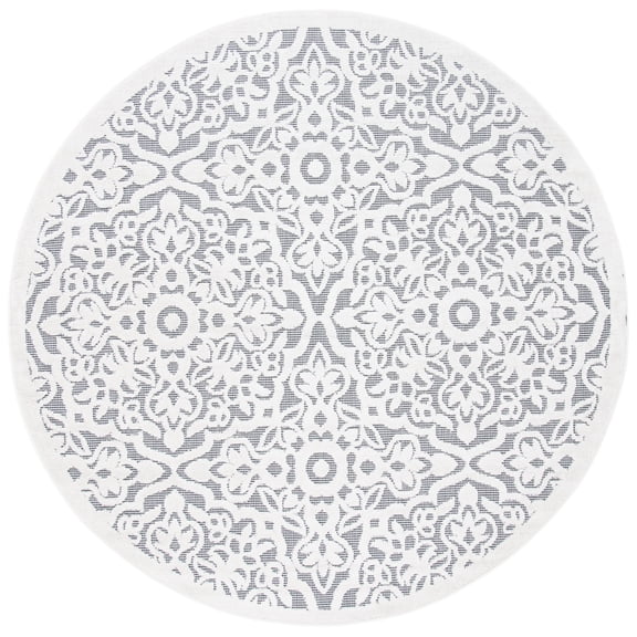 SAFAVIEH Cabana Henrika Geometric Indoor/Outdoor Area Rug, Ivory/Grey, 4' x 4' Round