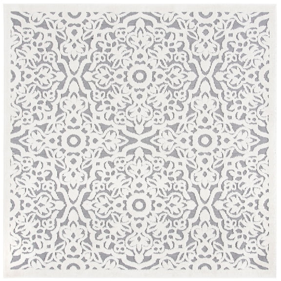 SAFAVIEH Cabana Henrika Geometric Indoor/Outdoor Area Rug, Ivory/Grey, 8' x 8' Square