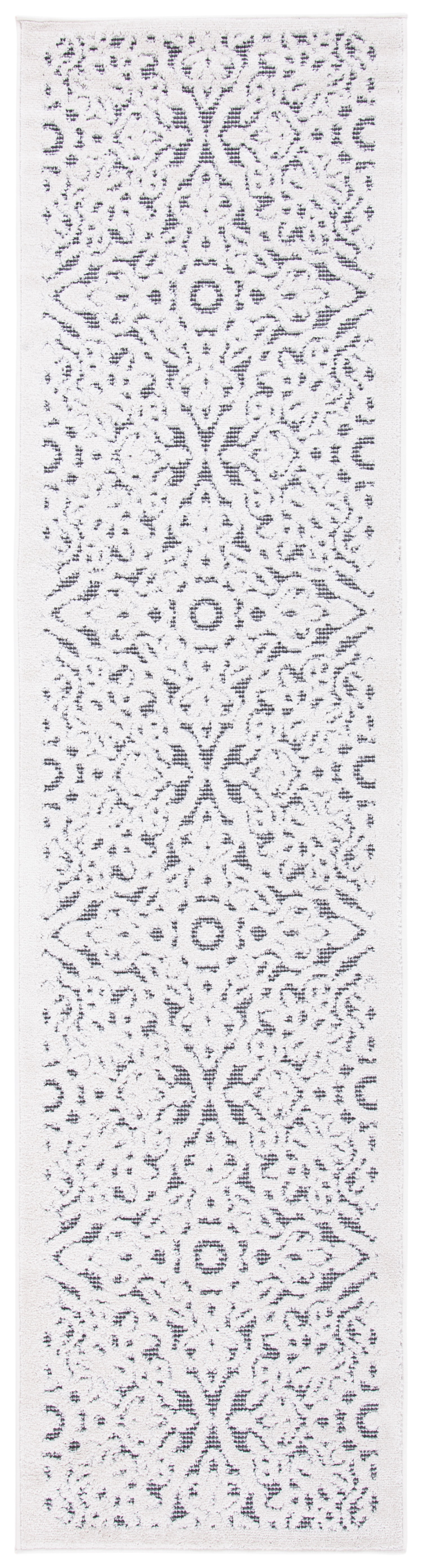 Ivory and Grey Geometric Synthetic Indoor/Outdoor Runner Rug
