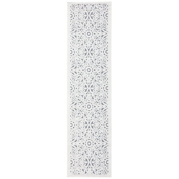 SAFAVIEH Cabana Henrika Geometric Indoor/Outdoor Runner Rug, Ivory/Grey, 2'2" x 5'