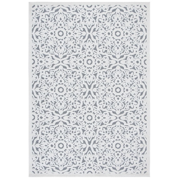 SAFAVIEH Cabana Henrika Ivory/Grey 2'2"X9' Runner Indoor/Outdoor Area Rug Ivory/Grey, 4'5" x 6'5"