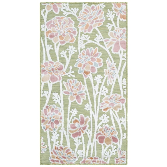 SAFAVIEH Cabana Iskra Floral Indoor/Outdoor Area Rug, Green/Pink, 2'7" x 5'