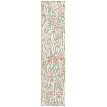 SAFAVIEH Cabana Iskra Floral Indoor/Outdoor Runner Rug, Green/Pink, 2' x 6'7"