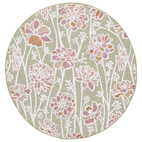 SAFAVIEH Cabana Iskra Indoor/Outdoor Area Rug, Green/Pink, 7' x 7' Round