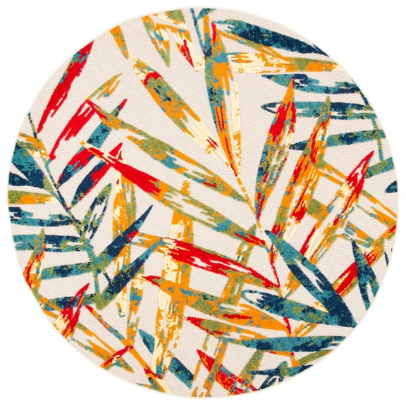 SAFAVIEH Cabana Jacinth Botanical Indoor/Outdoor Area Rug, Ivory/Navy, 3' x 3' Round
