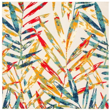 SAFAVIEH Cabana Jacinth Botanical Indoor/Outdoor Area Rug, Ivory/Navy, 3' x 3' Square