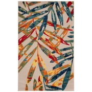 SAFAVIEH Cabana Jacinth Botanical Indoor/Outdoor Area Rug, Ivory/Navy, 4'5" x 6'5"