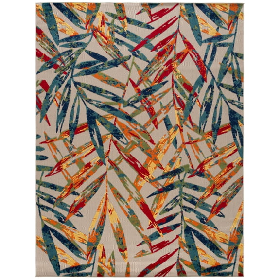 SAFAVIEH Cabana Jacinth Botanical Indoor/Outdoor Area Rug, Ivory/Navy, 9' x 12'