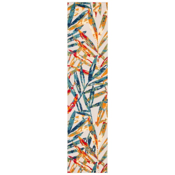 SAFAVIEH Cabana Jacinth Botanical Indoor/Outdoor Runner Rug, Ivory/Navy, 2'2" x 11'