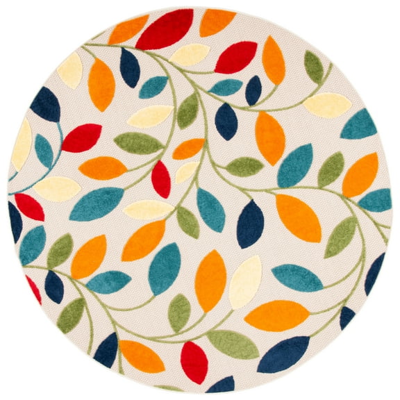 SAFAVIEH Cabana Janae Floral Indoor/Outdoor Area Rug, Ivory/Green, 5'3" x 5'3" Round