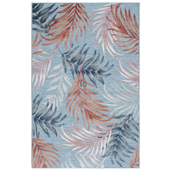 SAFAVIEH Cabana Jane Botanical Indoor/Outdoor Area Rug, Blue/Rust, 9' x 12'