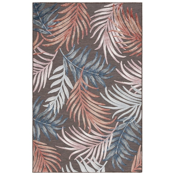 SAFAVIEH Cabana Jane Botanical Indoor/Outdoor Area Rug, Brown/Blue, 5'1" x 7'6"
