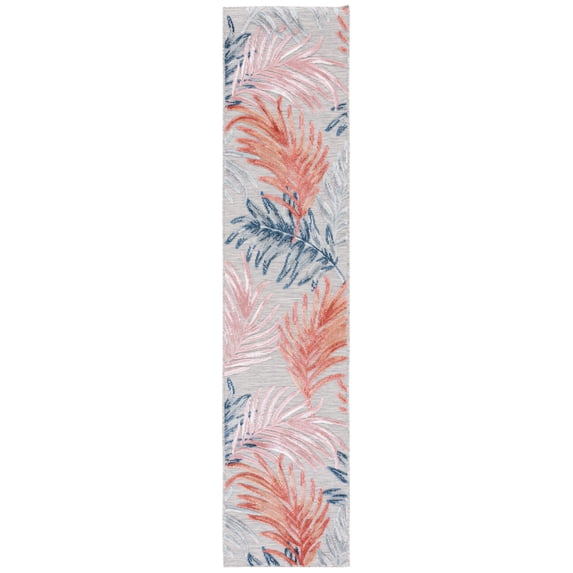 SAFAVIEH Cabana Jane Botanical Indoor/Outdoor Runner Rug, Grey/Rust, 2' x 9'