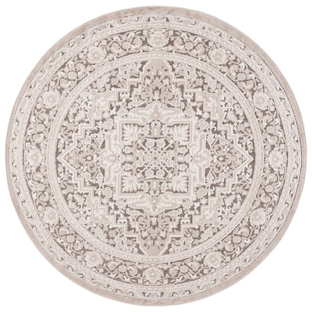 SAFAVIEH Cabana Joshua Medallion Indoor/Outdoor Area Rug, Beige/Ivory, 6'7" x 6'7" Round