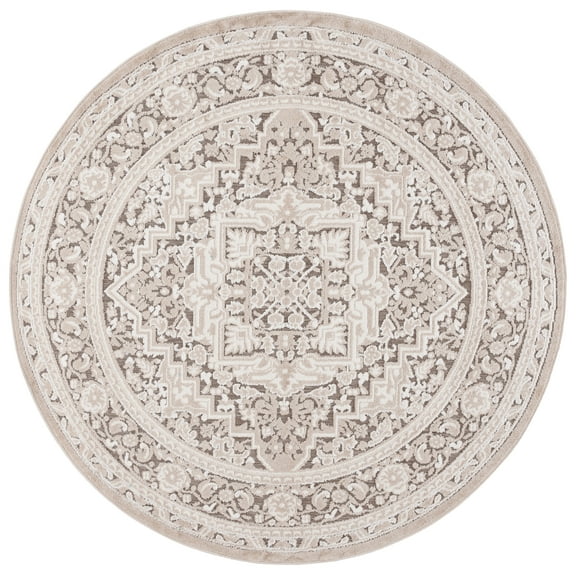 SAFAVIEH Cabana Joshua Medallion Indoor/Outdoor Area Rug, Beige/Ivory, 6'7" x 6'7" Round