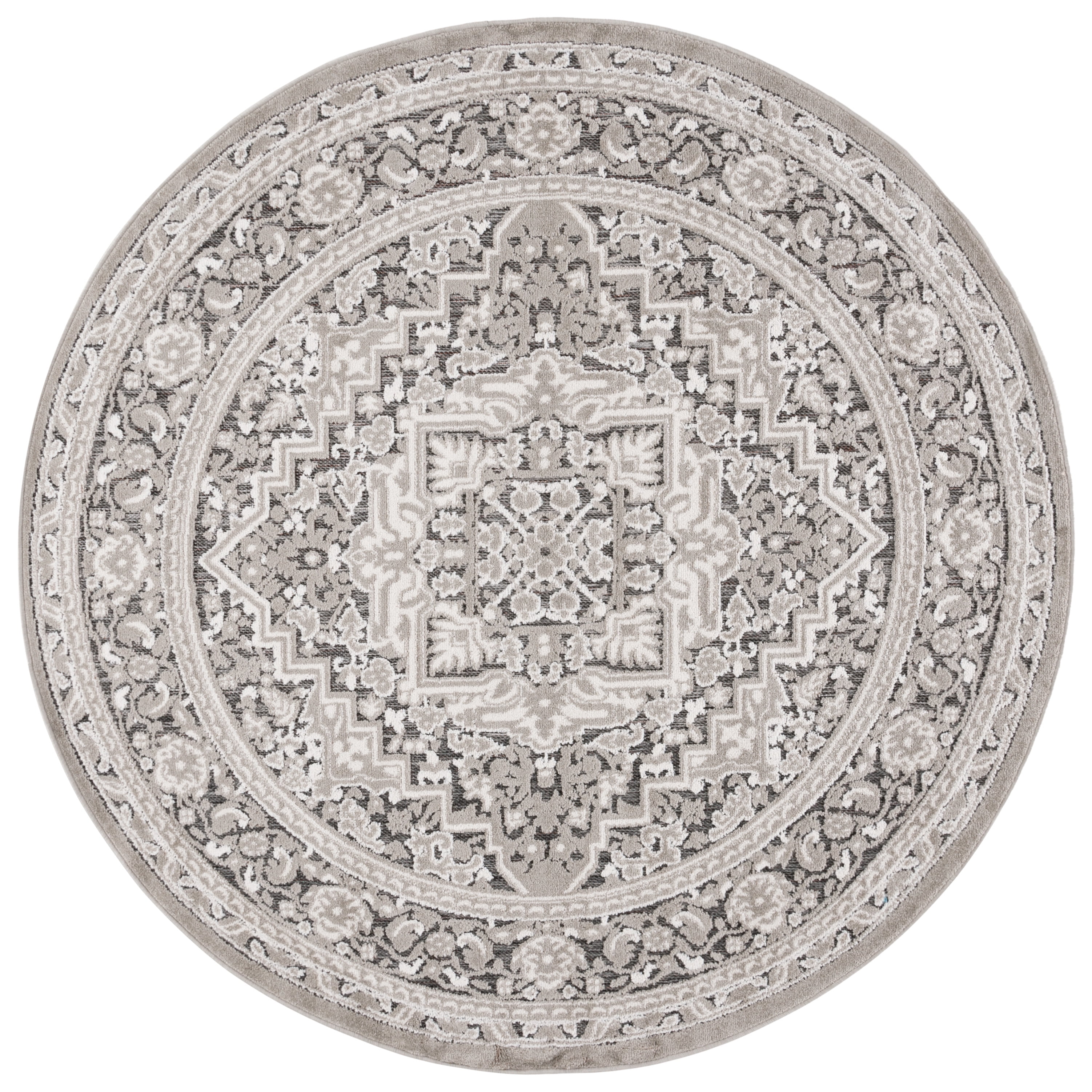 SAFAVIEH Cabana Joshua Medallion Indoor/Outdoor Area Rug, Grey/Ivory, 6'7" x 6'7" Round