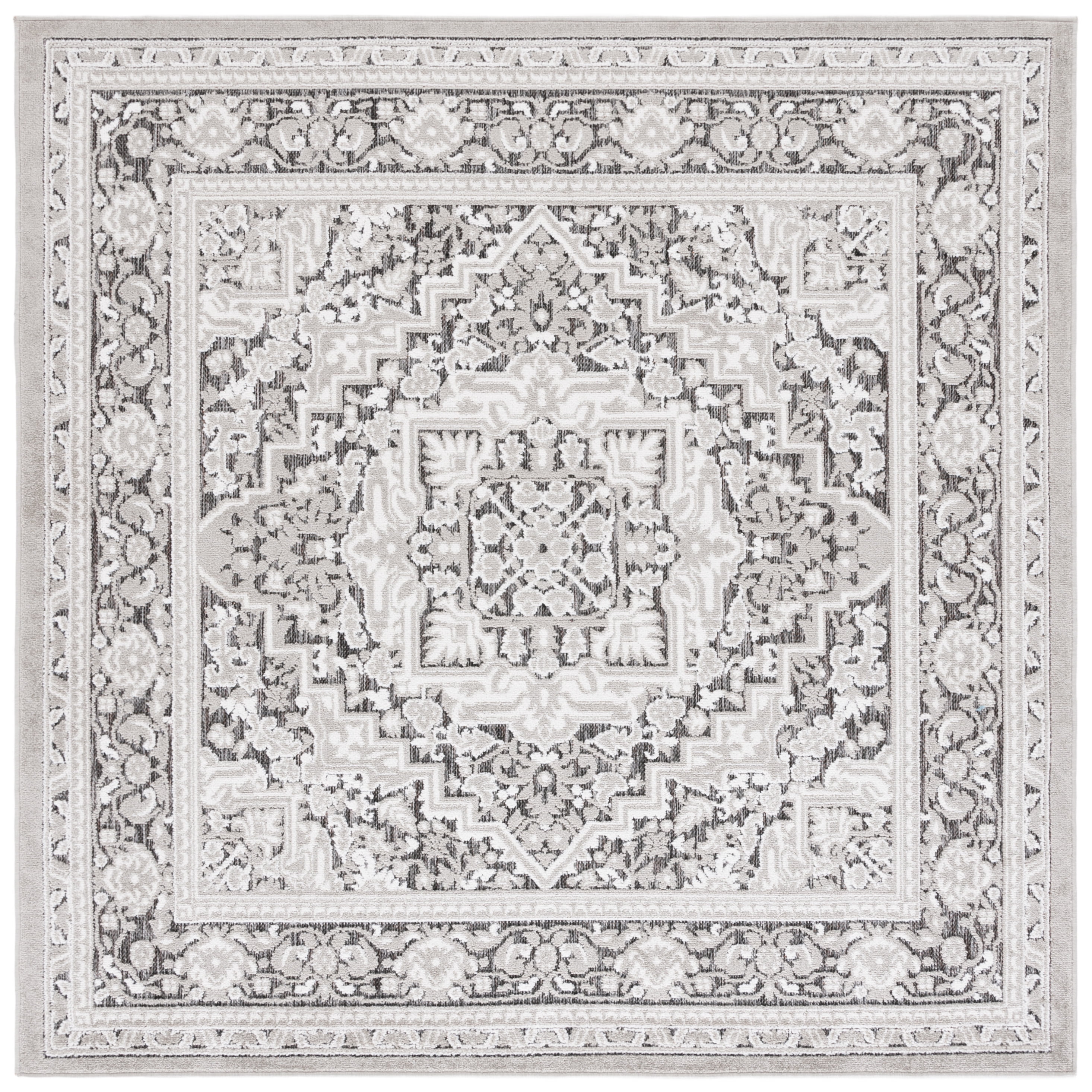 SAFAVIEH Cabana Joshua Medallion Indoor/Outdoor Area Rug, Grey/Ivory, 6'7" x 6'7" Square