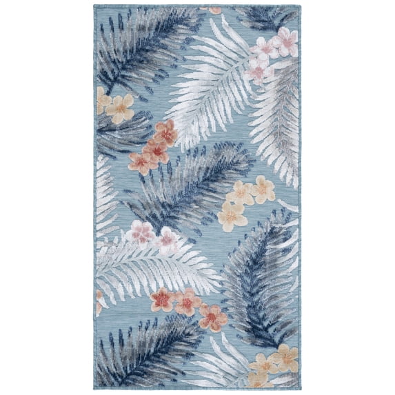 SAFAVIEH Cabana Kade Botanical Indoor/Outdoor Area Rug, Aqua/Ivory, 4' x 6'