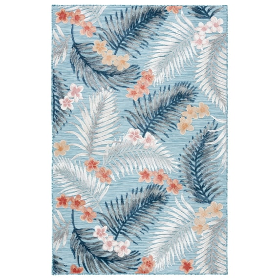 SAFAVIEH Cabana Kade Botanical Indoor/Outdoor Area Rug, Aqua/Ivory, 4' x 6'