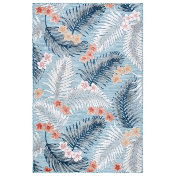 SAFAVIEH Cabana Kade Botanical Indoor/Outdoor Area Rug, Aqua/Ivory, 9' x 12'
