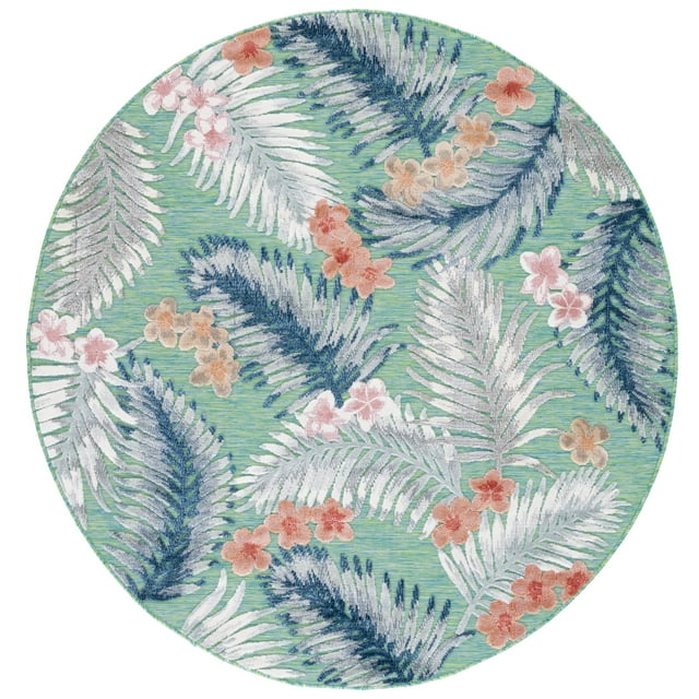 SAFAVIEH Cabana Kade Botanical Indoor/Outdoor Area Rug, Green/Navy, 4' x 4' Round
