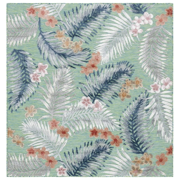 SAFAVIEH Cabana Kade Botanical Indoor/Outdoor Area Rug, Green/Navy, 6'5" x 6'5" Square