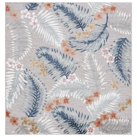 SAFAVIEH Cabana Kade Botanical Indoor/Outdoor Area Rug, Grey/Navy, 6'5" x 6'5" Square