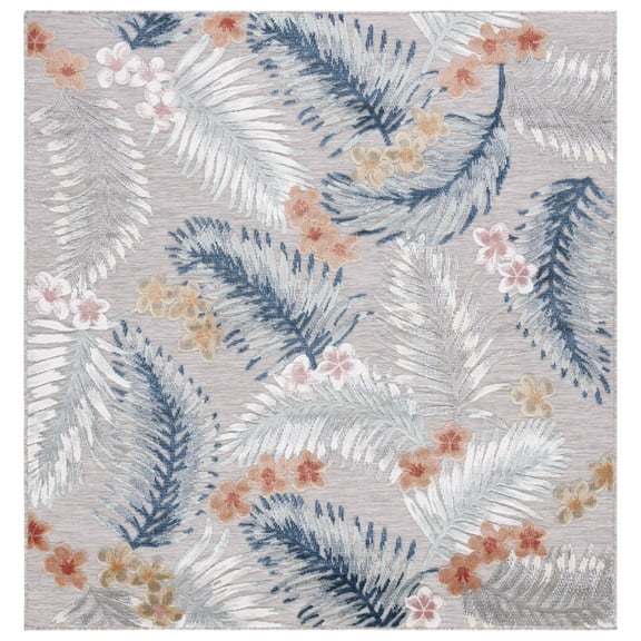 SAFAVIEH Cabana Kade Botanical Indoor/Outdoor Area Rug, Grey/Navy, 6'5" x 6'5" Square