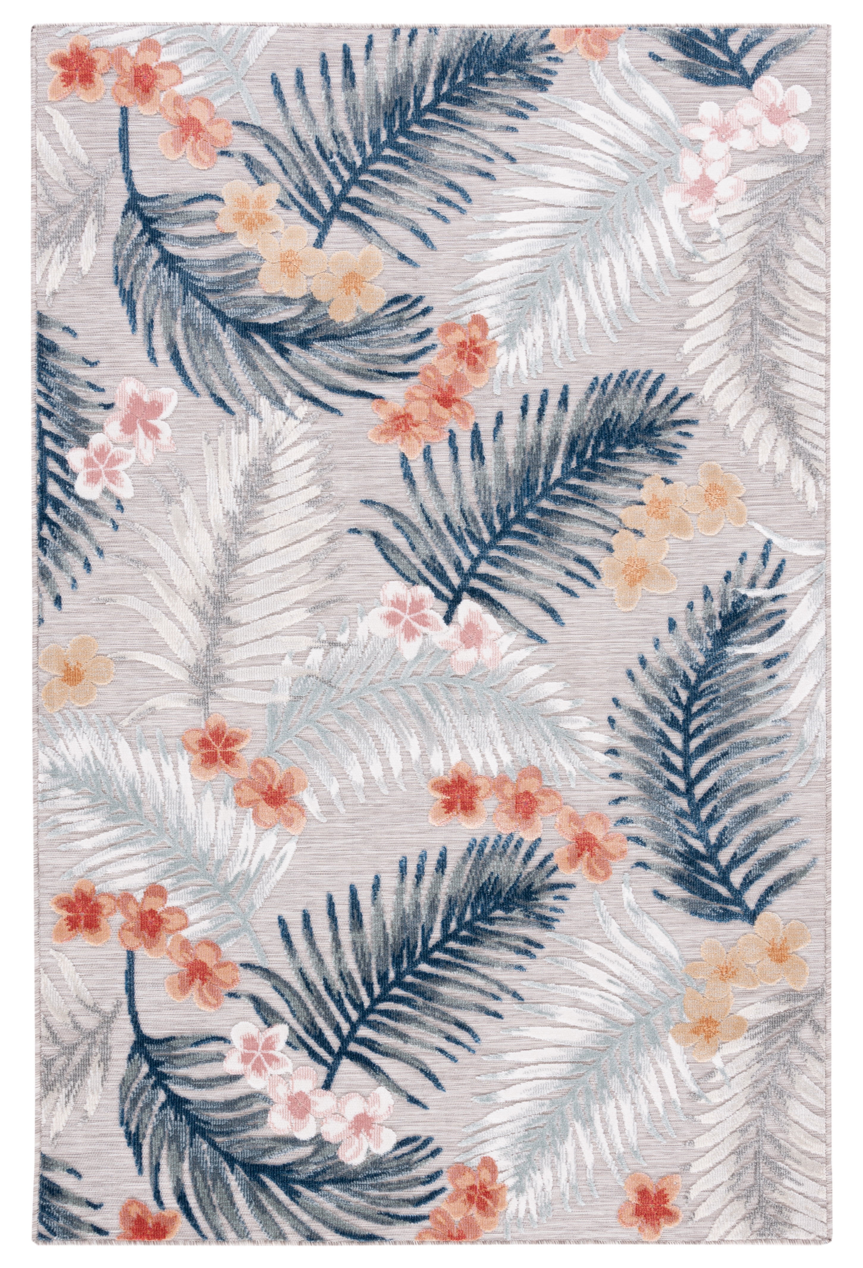 SAFAVIEH Cabana Kade Botanical Indoor/Outdoor Area Rug, Grey/Navy, 6'5" x 9'6"