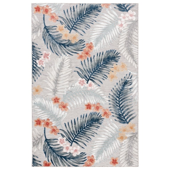SAFAVIEH Cabana Kade Botanical Indoor/Outdoor Area Rug, Grey/Navy, 9' x 12'