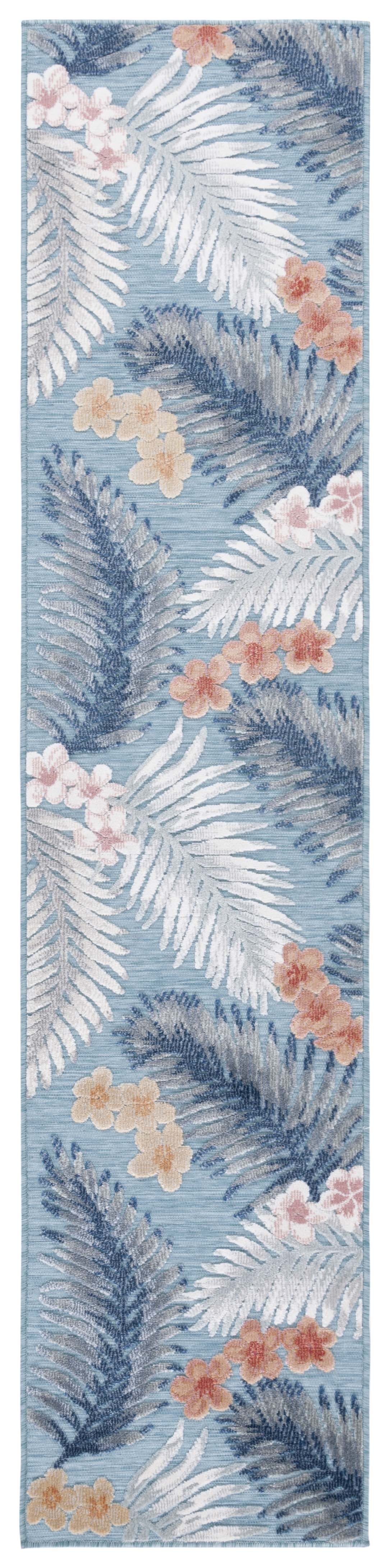 SAFAVIEH Cabana Kade Botanical Indoor/Outdoor Runner Rug, Aqua/Ivory, 2' x 5'