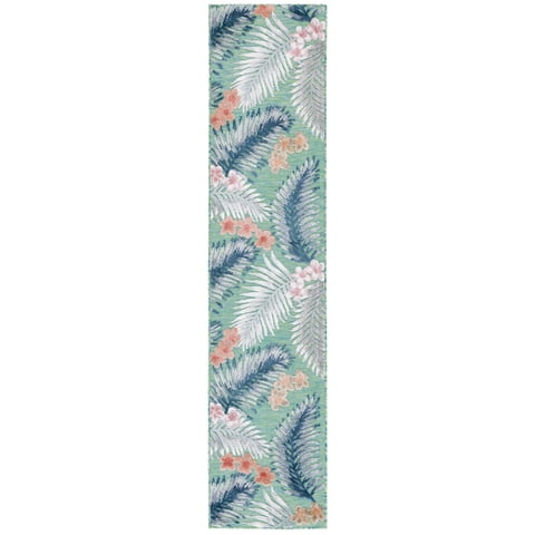 SAFAVIEH Cabana Kade Botanical Indoor/Outdoor Runner Rug, Green/Navy, 2' x 5'