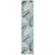 SAFAVIEH Cabana Kade Botanical Indoor/Outdoor Runner Rug, Green/Navy, 2 x 5