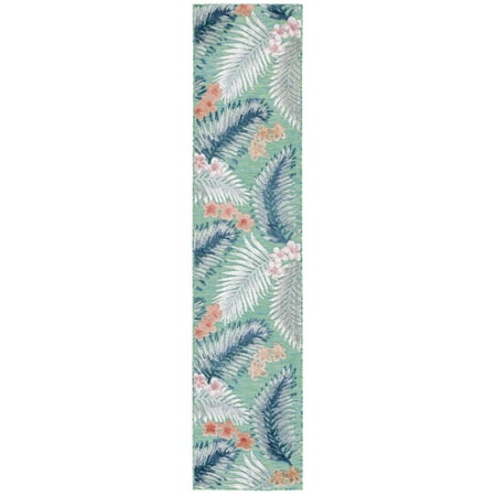 SAFAVIEH Cabana Kade Botanical Indoor/Outdoor Runner Rug, Green/Navy, 2' x 6'7"