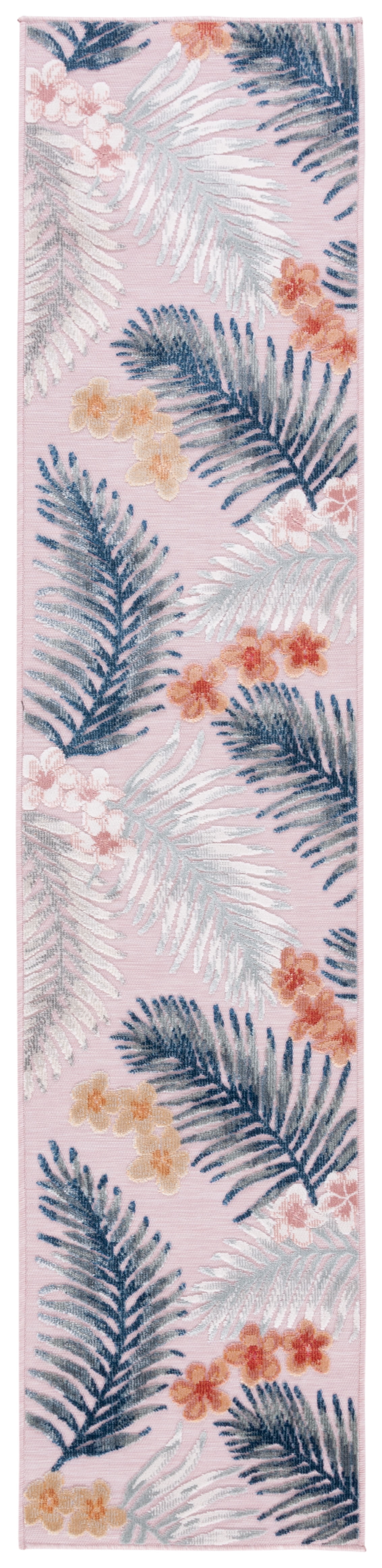 Cabana Floral Braided Pink/Grey Synthetic 2' x 9' Runner Rug