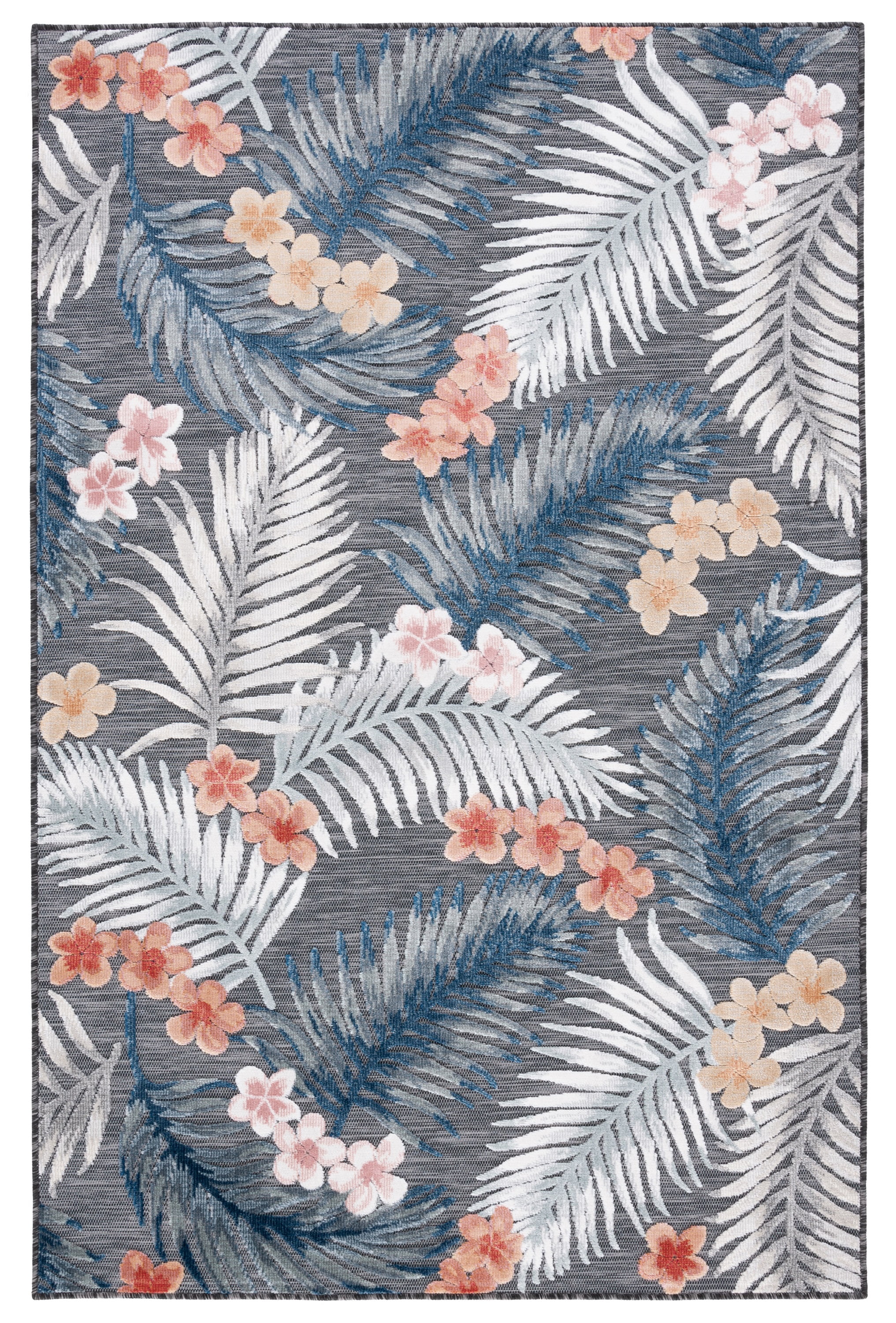 Cabana Black and Rust Tropical Geometric Synthetic Area Rug