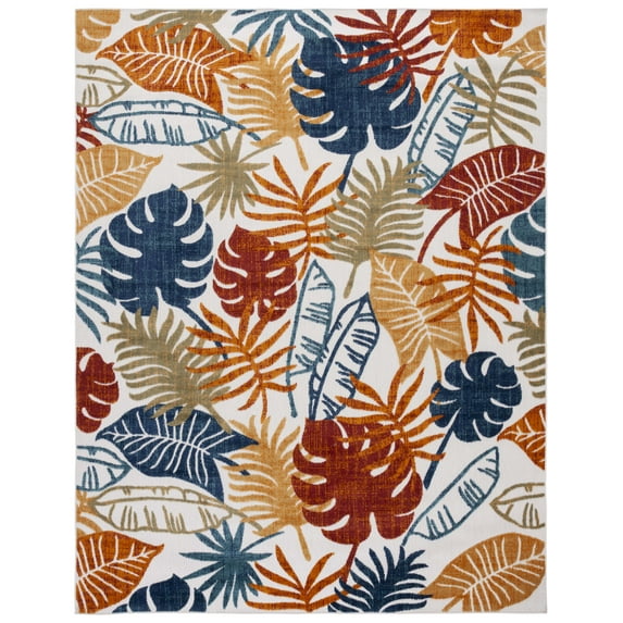 SAFAVIEH Cabana Kuzman Botanical Indoor/Outdoor Area Rug, Creme/Red, 10' x 14'