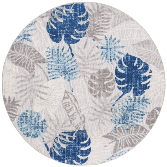 SAFAVIEH Cabana Kuzman Botanical Indoor/Outdoor Area Rug, Grey/Blue, 8' x 8' Round
