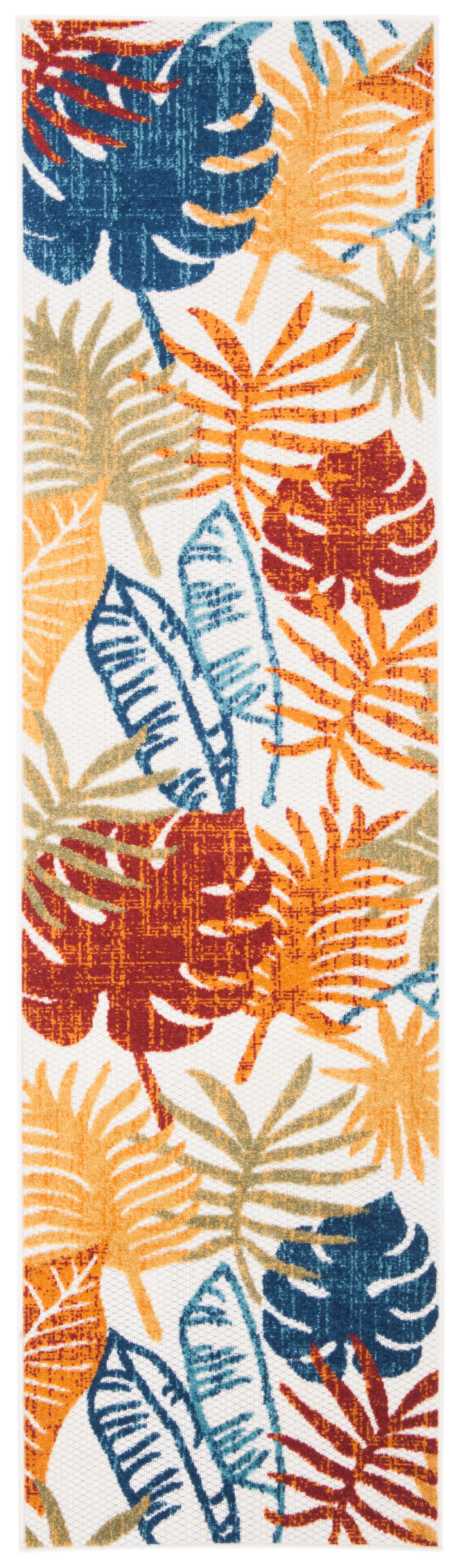 SAFAVIEH Cabana Kuzman Botanical Indoor/Outdoor Runner Rug, Creme/Red, 2' x 12'