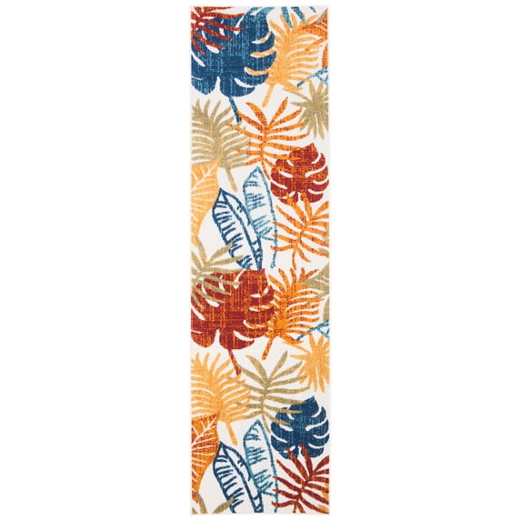 SAFAVIEH Cabana Kuzman Botanical Indoor/Outdoor Runner Rug, Creme/Red, 2' x 16'