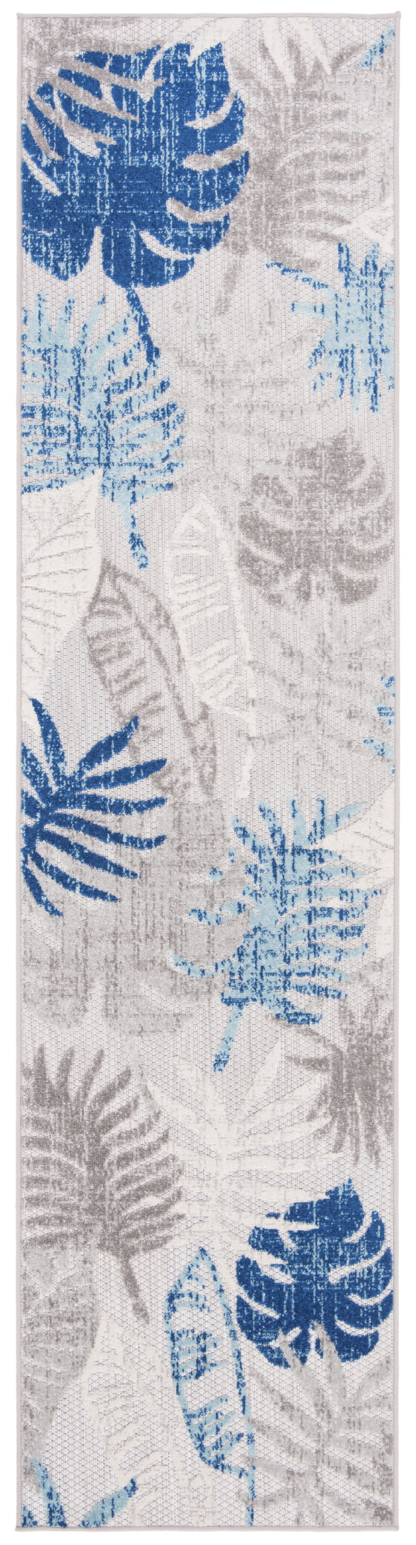 Gray Floral Synthetic 2' x 8' Non-slip Runner Rug